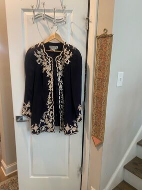 Embroidered black  Jacket with Cream Floral Trimu